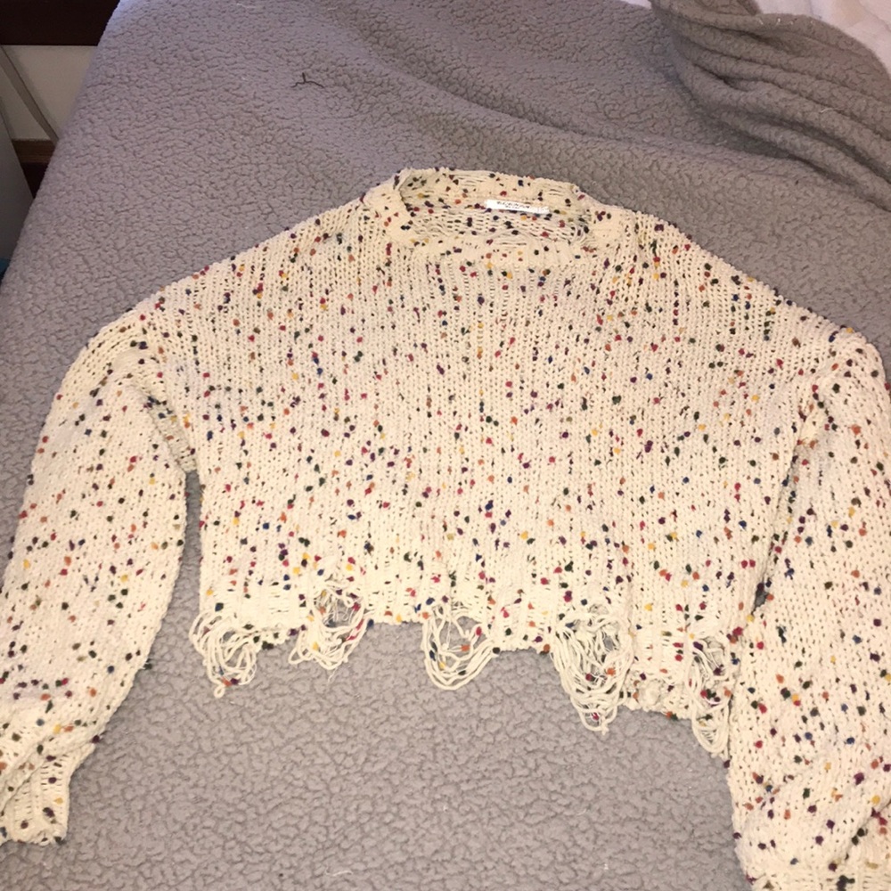 White/Polka Dot Cropped Sweater